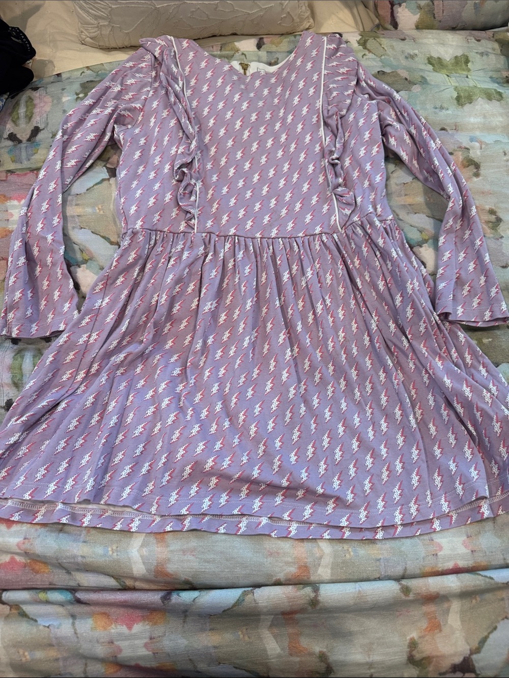 Girls' Lavender Lightning Ruffle Long-Sleeve Dress